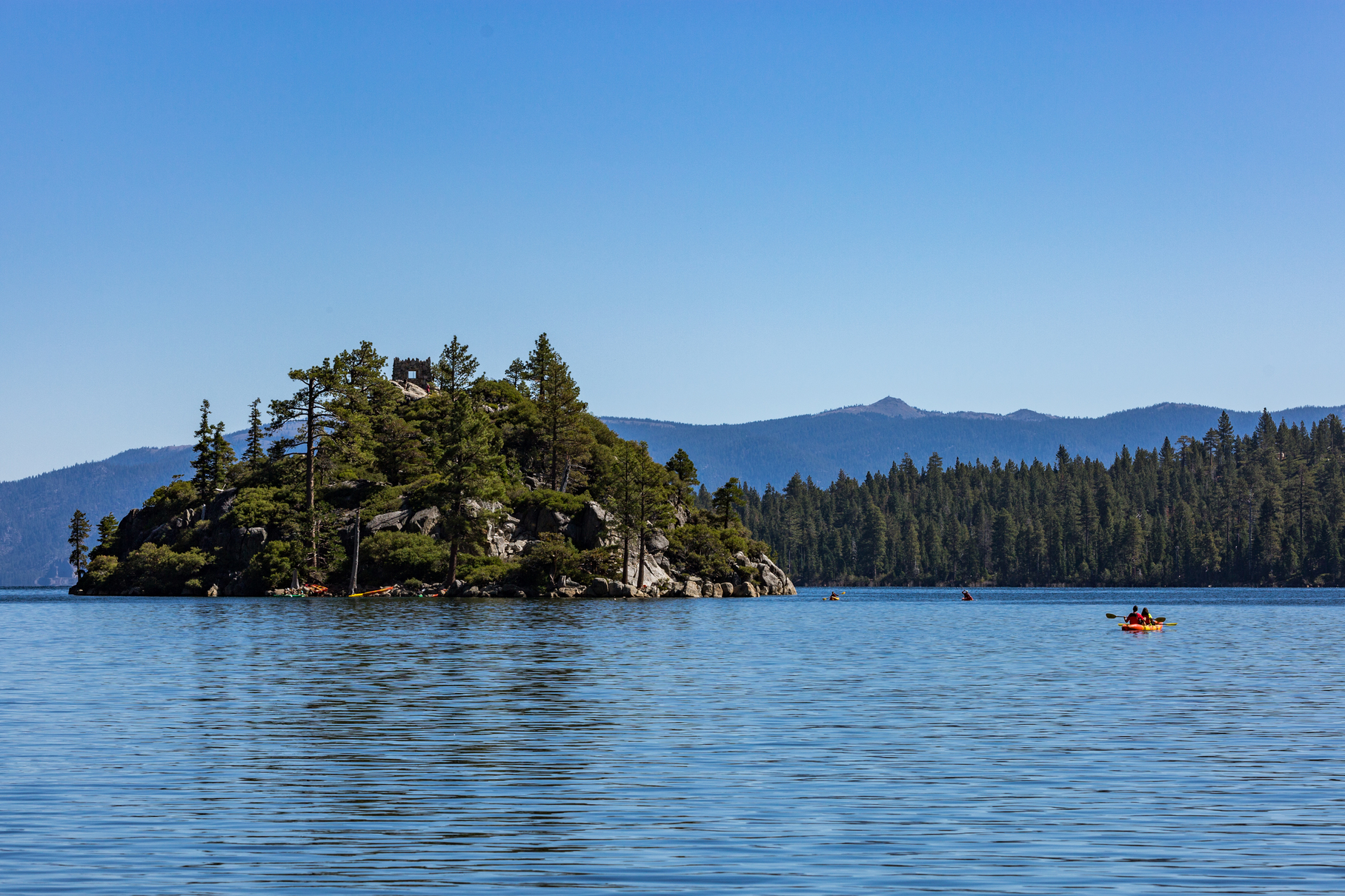 kayaking Emerald Bay Lake Tahoe with Fannette Island in the center