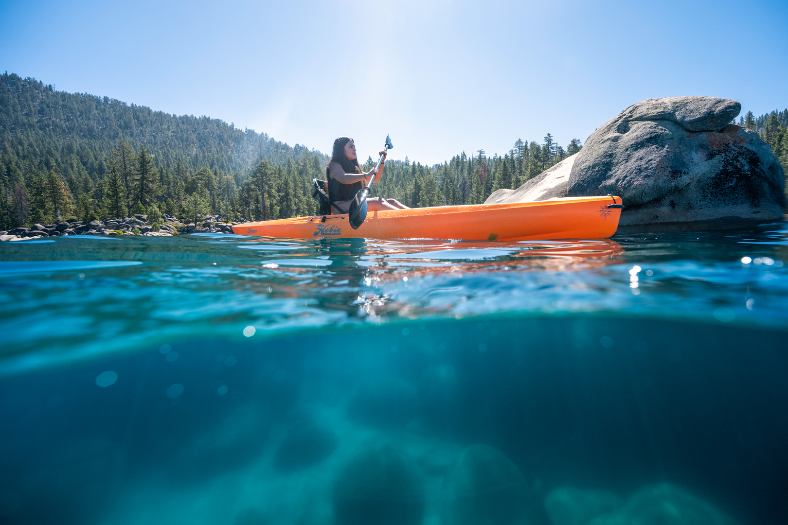 kayaker enjoying Whale beach Lake Tahoe Water Trail